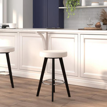 Trenton Series 24'' High Contemporary Cappuccino Wood Counter Height Stool with White Vinyl Seat [FLF-CH-152600-WH-VY-GG]