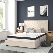 Riverdale Full Size Tufted Upholstered Platform Bed in Beige Fabric with 10 Inch CertiPUR-US Certified Pocket Spring Mattress [FLF-HG-BM10-34-GG]