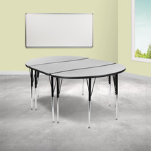 Emmy 2 Piece 76" Oval Wave Flexible Grey Thermal Laminate Activity Table Set - Standard Height Adjustable Legs [FLF-XU-GRP-A3048CON-48-GY-T-A-GG]