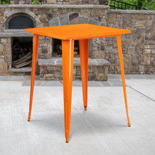 Commercial Grade 31.5" Square Orange Metal Indoor-Outdoor Bar Height Table [FLF-CH-51040-40-OR-GG]