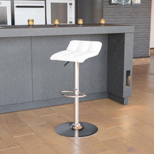 Contemporary White Vinyl Adjustable Height Barstool with Quilted Wave Seat and Chrome Base [FLF-DS-801B-WH-GG]