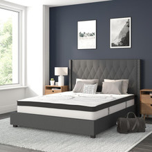 Riverdale Queen Size Tufted Upholstered Platform Bed in Dark Gray Fabric with 10 Inch CertiPUR-US Certified Pocket Spring Mattress [FLF-HG-BM10-47-GG]