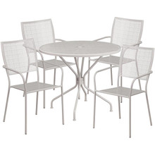 Oia Commercial Grade 35.25" Round Light Gray Indoor-Outdoor Steel Patio Table Set with 4 Square Back Chairs [FLF-CO-35RD-02CHR4-SIL-GG]