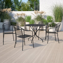 Oia Commercial Grade 35.25" Round Black Indoor-Outdoor Steel Patio Table Set with 4 Round Back Chairs [FLF-CO-35RD-03CHR4-BK-GG]