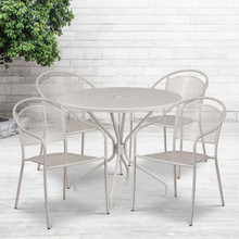 Oia Commercial Grade 35.25" Round Light Gray Indoor-Outdoor Steel Patio Table Set with 4 Round Back Chairs [FLF-CO-35RD-03CHR4-SIL-GG]