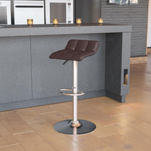 Contemporary Brown Vinyl Adjustable Height Barstool with Quilted Wave Seat and Chrome Base [FLF-DS-801B-BRN-GG]