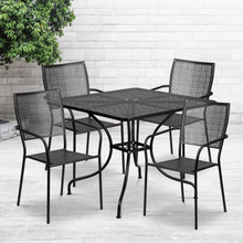 Oia Commercial Grade 35.5" Square Black Indoor-Outdoor Steel Patio Table Set with 4 Square Back Chairs [FLF-CO-35SQ-02CHR4-BK-GG]