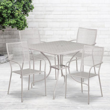 Oia Commercial Grade 35.5" Square Light Gray Indoor-Outdoor Steel Patio Table Set with 4 Square Back Chairs [FLF-CO-35SQ-02CHR4-SIL-GG]