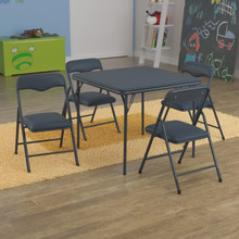 Kids Navy 5 Piece Folding Table and Chair Set [FLF-JB-9-KID-NV-GG]