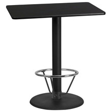 30'' x 42'' Rectangular Black Laminate Table Top with 24'' Round Bar Height Table Base and Foot Ring [FLF-XU-BLKTB-3042-TR24B-4CFR-GG]