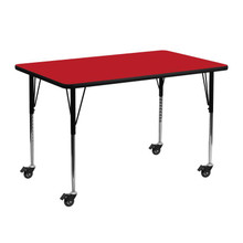 Wren Mobile 24''W x 48''L Rectangular Red HP Laminate Activity Table - Standard Height Adjustable Legs [FLF-XU-A2448-REC-RED-H-A-CAS-GG]