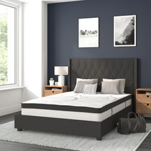 Riverdale Full Size Tufted Upholstered Platform Bed in Black Fabric with 10 Inch CertiPUR-US Certified Pocket Spring Mattress [FLF-HG-BM10-38-GG]