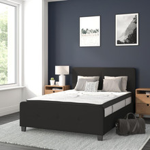 Tribeca Full Size Tufted Upholstered Platform Bed in Black Fabric with 10 Inch CertiPUR-US Certified Pocket Spring Mattress [FLF-HG-BM10-22-GG]