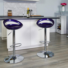 Contemporary Blue Plastic Adjustable Height Barstool with Rounded Cutout Back and Chrome Base [FLF-CH-TC3-1062-BL-GG]