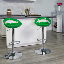 Contemporary Green Plastic Adjustable Height Barstool with Rounded Cutout Back and Chrome Base [FLF-CH-TC3-1062-GN-GG]