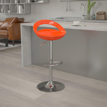 Contemporary Orange Plastic Adjustable Height Barstool with Rounded Cutout Back and Chrome Base [FLF-CH-TC3-1062-ORG-GG]