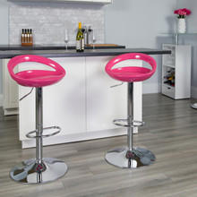 Contemporary Pink Plastic Adjustable Height Barstool with Rounded Cutout Back and Chrome Base [FLF-CH-TC3-1062-PK-GG]