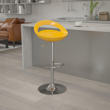 Contemporary Yellow Plastic Adjustable Height Barstool with Rounded Cutout Back and Chrome Base [FLF-CH-TC3-1062-YEL-GG]