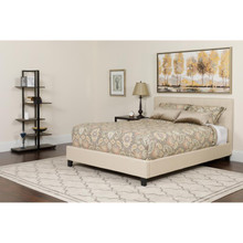 Tribeca Full Size Tufted Upholstered Platform Bed in Beige Fabric with Memory Foam Mattress [FLF-HG-BMF-18-GG]
