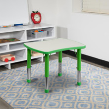 21.875''W x 26.625''L Rectangular Green Plastic Height Adjustable Activity Table with Grey Top [FLF-YU-YCY-098-RECT-TBL-GREEN-GG]