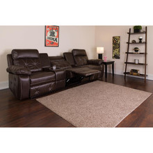 Reel Comfort Series 3-Seat Reclining Brown LeatherSoft Theater Seating Unit with Straight Cup Holders [FLF-BT-70530-3-BRN-GG]