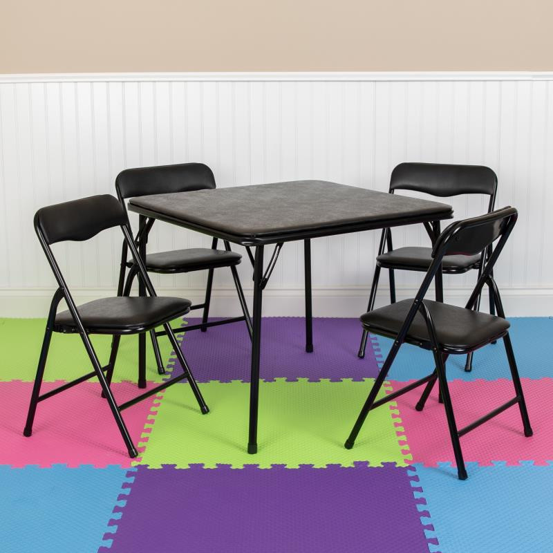 Kids Black 5 Piece Folding Table and Chair Set FLF JB 9 KID BK GG