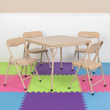 Kids Tan 5 Piece Folding Table and Chair Set [FLF-JB-9-KID-TN-GG]