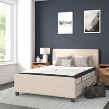 Tribeca Full Size Tufted Upholstered Platform Bed in Beige Fabric with 10 Inch CertiPUR-US Certified Pocket Spring Mattress [FLF-HG-BM10-18-GG]