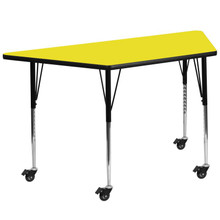 Wren Mobile 22.5''W x 45''L Trapezoid Yellow HP Laminate Activity Table - Standard Height Adjustable Legs [FLF-XU-A2448-TRAP-YEL-H-A-CAS-GG]