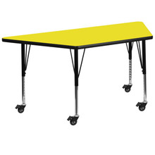 Wren Mobile 22.5''W x 45''L Trapezoid Yellow HP Laminate Activity Table - Height Adjustable Short Legs [FLF-XU-A2448-TRAP-YEL-H-P-CAS-GG]