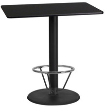 24'' x 42'' Rectangular Black Laminate Table Top with 24'' Round Bar Height Table Base and Foot Ring [FLF-XU-BLKTB-2442-TR24B-4CFR-GG]