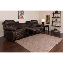 Reel Comfort Series 3-Seat Reclining Brown LeatherSoft Theater Seating Unit with Curved Cup Holders [FLF-BT-70530-3-BRN-CV-GG]