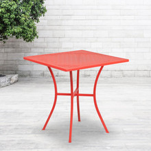 Oia Commercial Grade 28" Square Coral Indoor-Outdoor Steel Patio Table [FLF-CO-5-RED-GG]