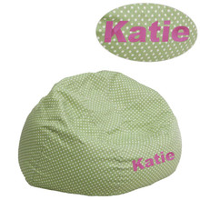 Personalized Small Green Dot Bean Bag Chair for Kids and Teens [FLF-DG-BEAN-SMALL-DOT-GRN-TXTEMB-GG]