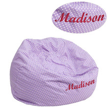 Personalized Small Lavender Dot Bean Bag Chair for Kids and Teens [FLF-DG-BEAN-SMALL-DOT-PUR-TXTEMB-GG]