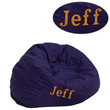 Personalized Small Solid Navy Blue Bean Bag Chair for Kids and Teens [FLF-DG-BEAN-SMALL-SOLID-BL-TXTEMB-GG]
