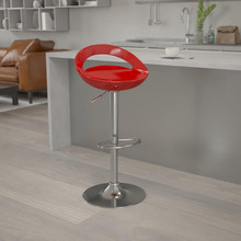 Contemporary Red Plastic Adjustable Height Barstool with Rounded Cutout Back and Chrome Base [FLF-CH-TC3-1062-RED-GG]