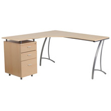 Beech Laminate L-Shape Desk with Three Drawer Pedestal [FLF-NAN-WK-113-GG]