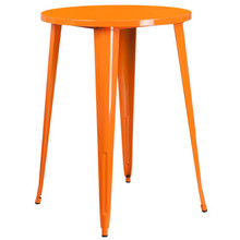 Commercial Grade 30" Round Orange Metal Indoor-Outdoor Bar Height Table [FLF-CH-51090-40-OR-GG]
