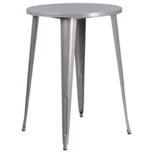 Commercial Grade 30" Round Silver Metal Indoor-Outdoor Bar Height Table [FLF-CH-51090-40-SIL-GG]