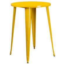 Commercial Grade 30" Round Yellow Metal Indoor-Outdoor Bar Height Table [FLF-CH-51090-40-YL-GG]