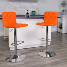 Contemporary Button Tufted Orange Vinyl Adjustable Height Barstool with Chrome Base [FLF-CH-112080-ORG-GG]