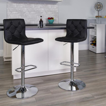 Contemporary Button Tufted Black Vinyl Adjustable Height Barstool with Chrome Base [FLF-CH-112080-BK-GG]