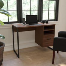 Northbrook Rustic Coffee Wood Grain Finish Computer Desk with Black Metal Frame [FLF-NAN-NJ-HD10168-GG]