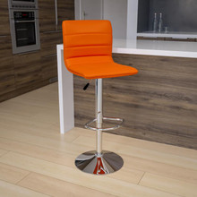 Modern Orange Vinyl Adjustable Bar Stool with Back, Counter Height Swivel Stool with Chrome Pedestal Base [FLF-CH-92023-1-ORG-GG]