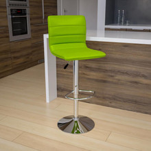 Modern Green Vinyl Adjustable Bar Stool with Back, Counter Height Swivel Stool with Chrome Pedestal Base [FLF-CH-92023-1-GRN-GG]