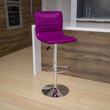 Modern Purple Vinyl Adjustable Bar Stool with Back, Counter Height Swivel Stool with Chrome Pedestal Base [FLF-CH-92023-1-PUR-GG]