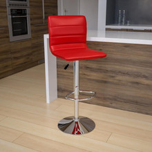 Modern Red Vinyl Adjustable Bar Stool with Back, Counter Height Swivel Stool with Chrome Pedestal Base [FLF-CH-92023-1-RED-GG]