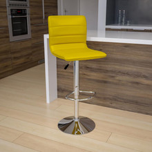 Modern Yellow Vinyl Adjustable Bar Stool with Back, Counter Height Swivel Stool with Chrome Pedestal Base [FLF-CH-92023-1-YEL-GG]
