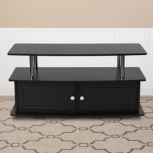 Evanston Black TV Stand with Shelves, Cabinet and Stainless Steel Tubing [FLF-NAN-NJ-TS082-GG]